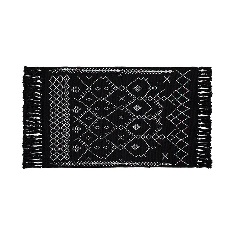 Flat-woven entrance and living room rug with Moroccan diamond jacquard and decorative fringes Kalsten