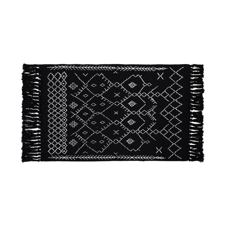 Flat-woven entrance and living room rug with Moroccan diamond jacquard and decorative fringes Kalsten