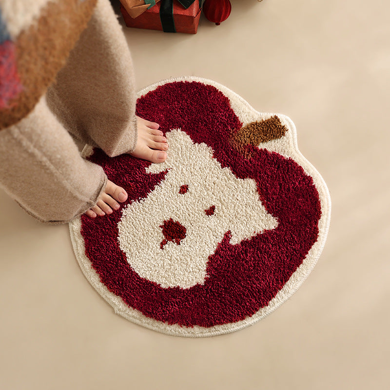Apple-shaped tufted doormat carpet with dog motif and non-slip backing Kalsten