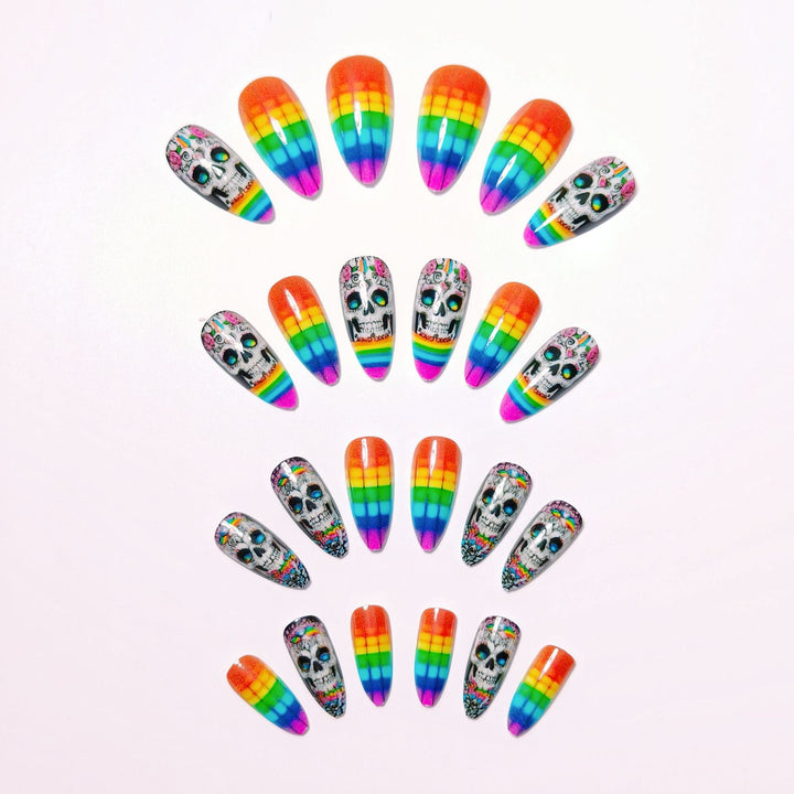 Creative artificial nails with skull design and rainbow colors Kalsten