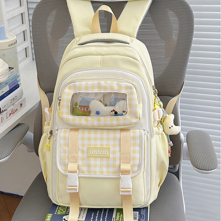 Multi-Functional Gingham Patterned Backpack