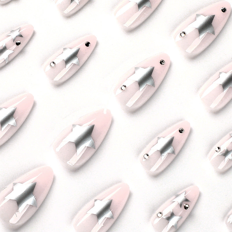 Artistic Nail Extensions with Silver Star Design Kalsten