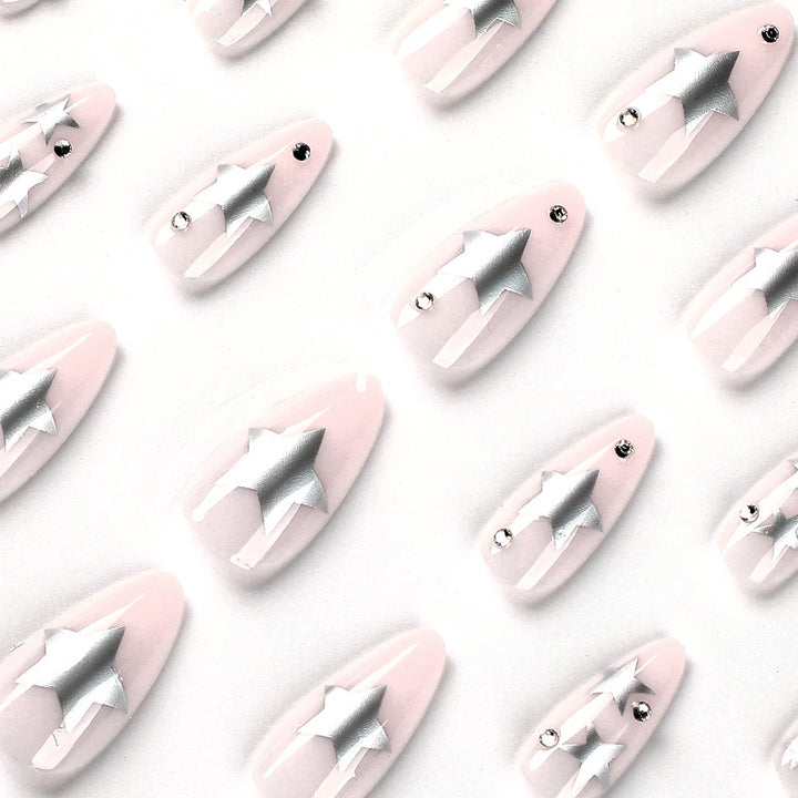 Artistic Nail Extensions with Silver Star Design Kalsten