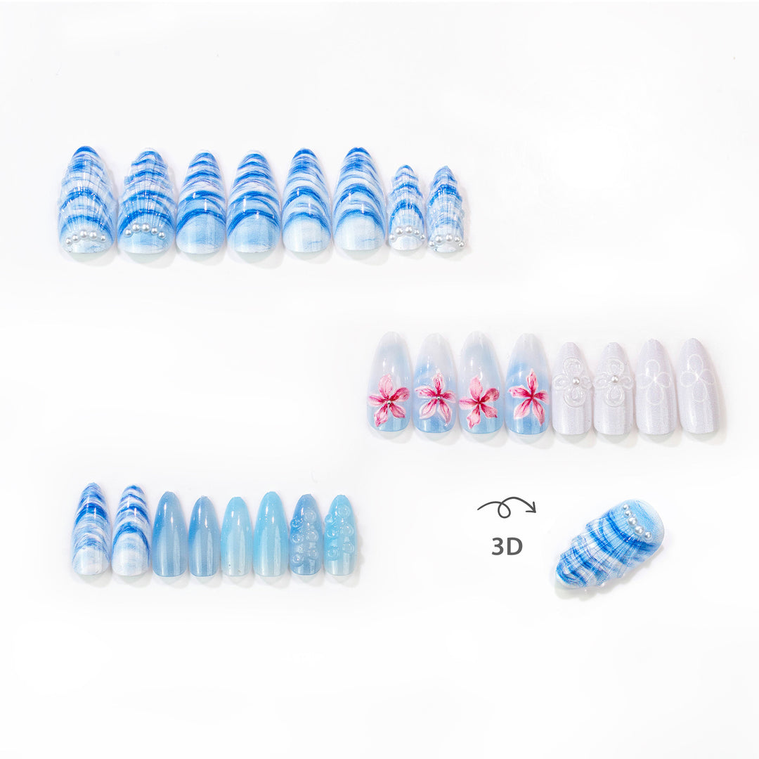 Artistic Coastal Themed Press-On Nail Set