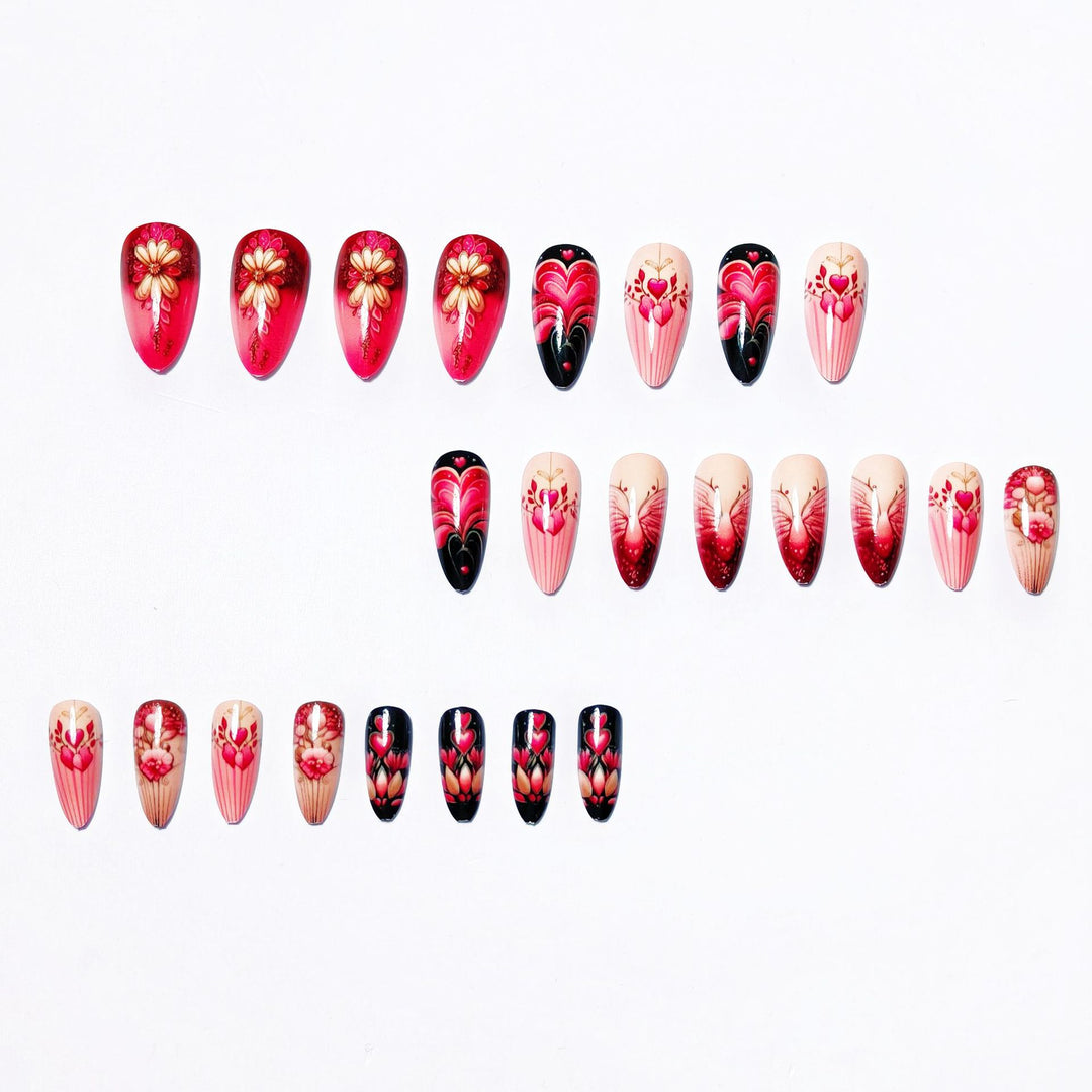 Artificial nails with romantic heart and floral designs Kalsten