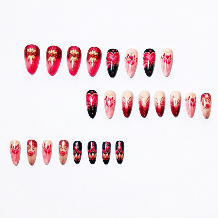 Artificial nails with romantic heart and floral designs Kalsten