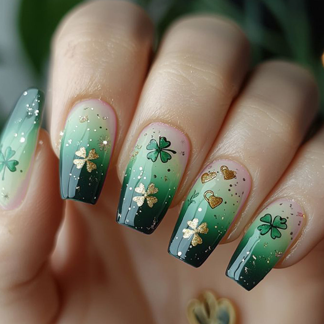 Decorative Shamrock Glitter Nail Art Extensions Kalsten