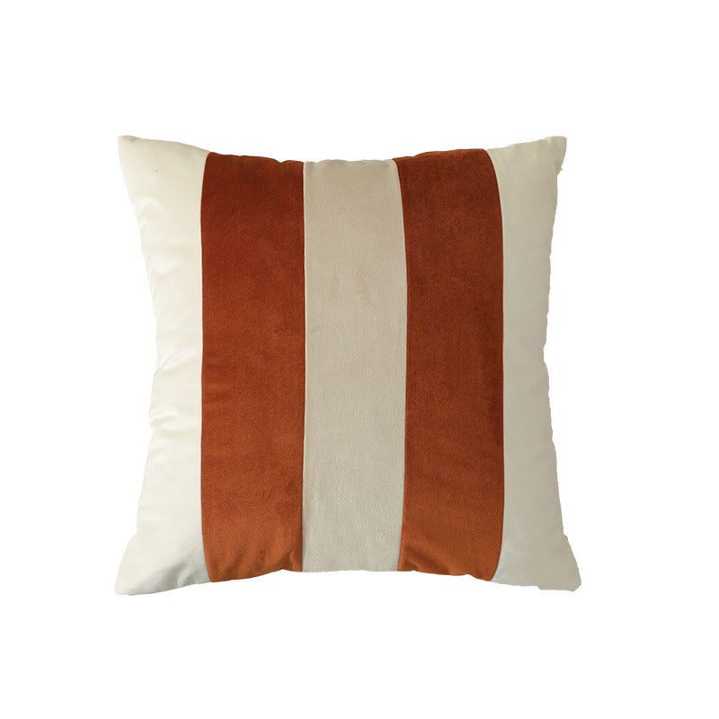 Striped square velvet decorative cushion with contrasting inserts
