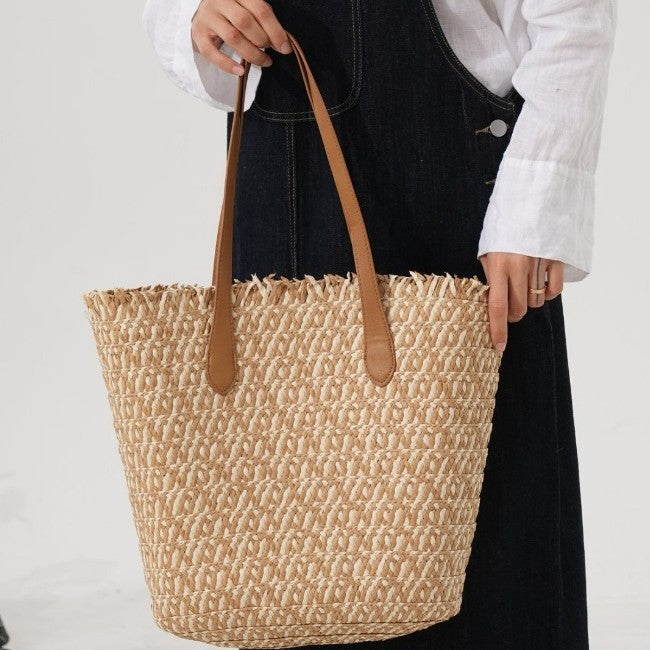 Multifunctional Basket Shopper with Elegant Leather Handles Kalsten