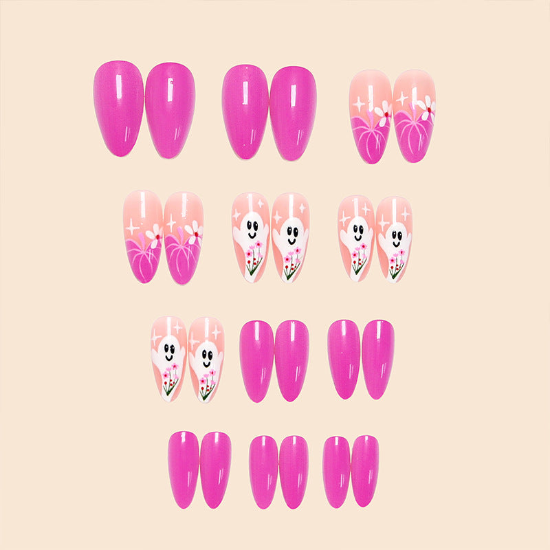 Creative nail tips with ghost design and flower motifs Kalsten