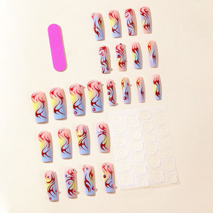 Artistic Flame-Design Acrylic Nail Art Extensions Kalsten