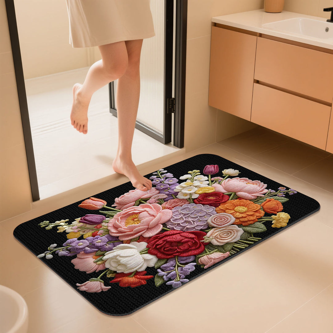 Bathroom Floral Embroidered Mat