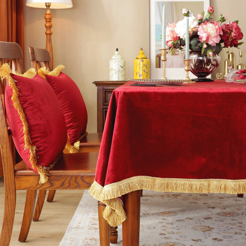 Velvet Tablecloth with Elegant Fringe