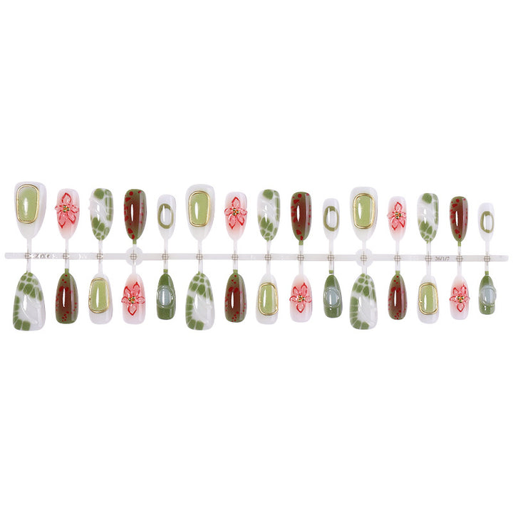 Decorative Press-On Nail Art Set with Floral and Gem Accents kalsten 1788496103
