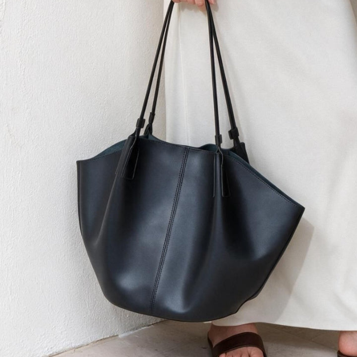 Slouchy Sculptural Open-Top Shoulder Tote with Center Seam