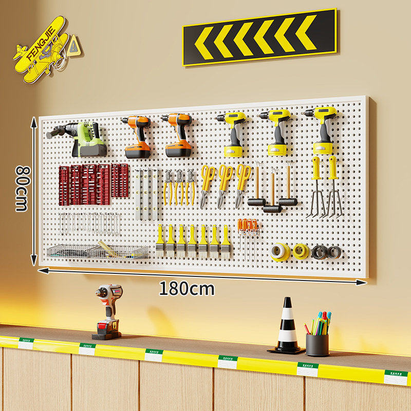 Wall-Mounted Perforated Metal Tool Pegboard Organizer with Magnetic Strip and Multi Hooks