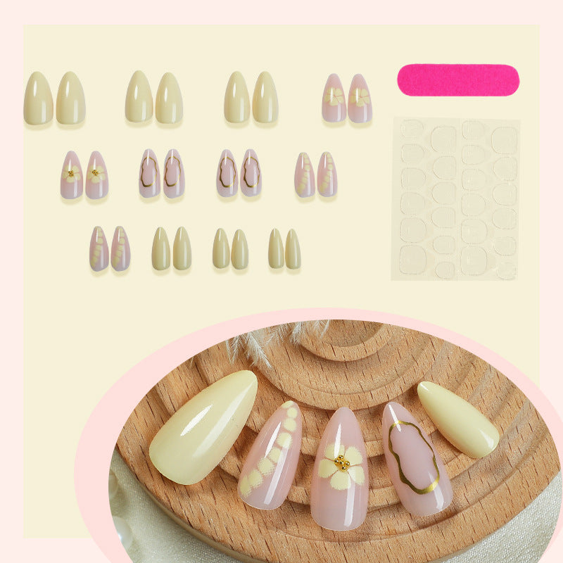 Decorative Press-On Nail Set with Floral and Glossy Design kalsten