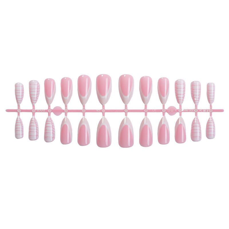 Elegant Almond-Shaped Press-On Nail Set with Striped and Solid Design kalsten