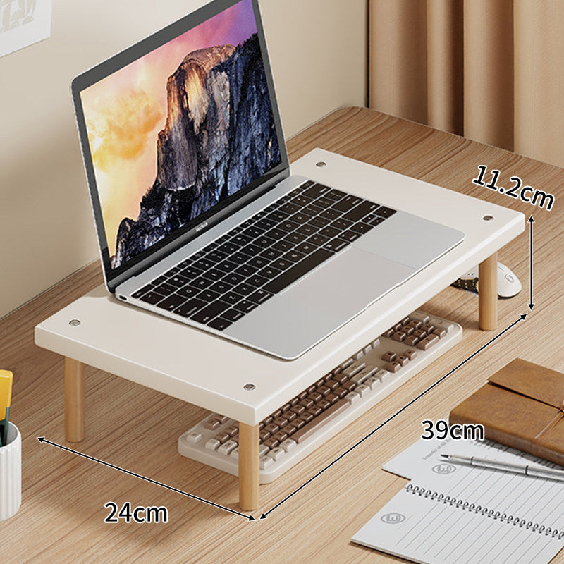 Compact Desktop Laptop and Monitor Riser with Under-Keyboard Storage and Wood Legs