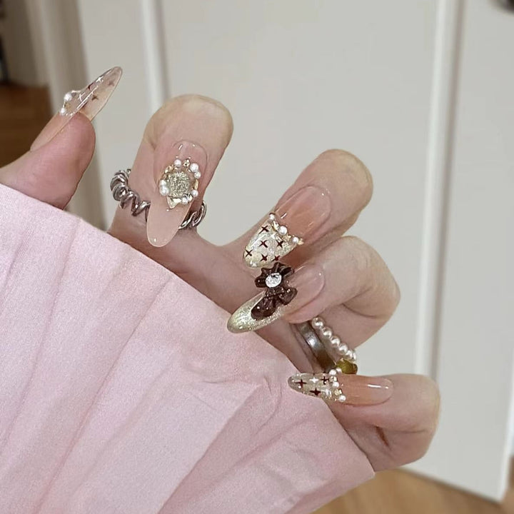 Artistic Stiletto Press-On Nail Set with Floral Embellishments Kalsten