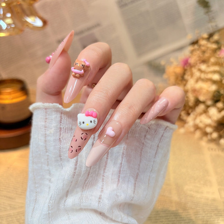 Artistic Press-On Nail Set with Cute Bow and Heart Designs Kalsten
