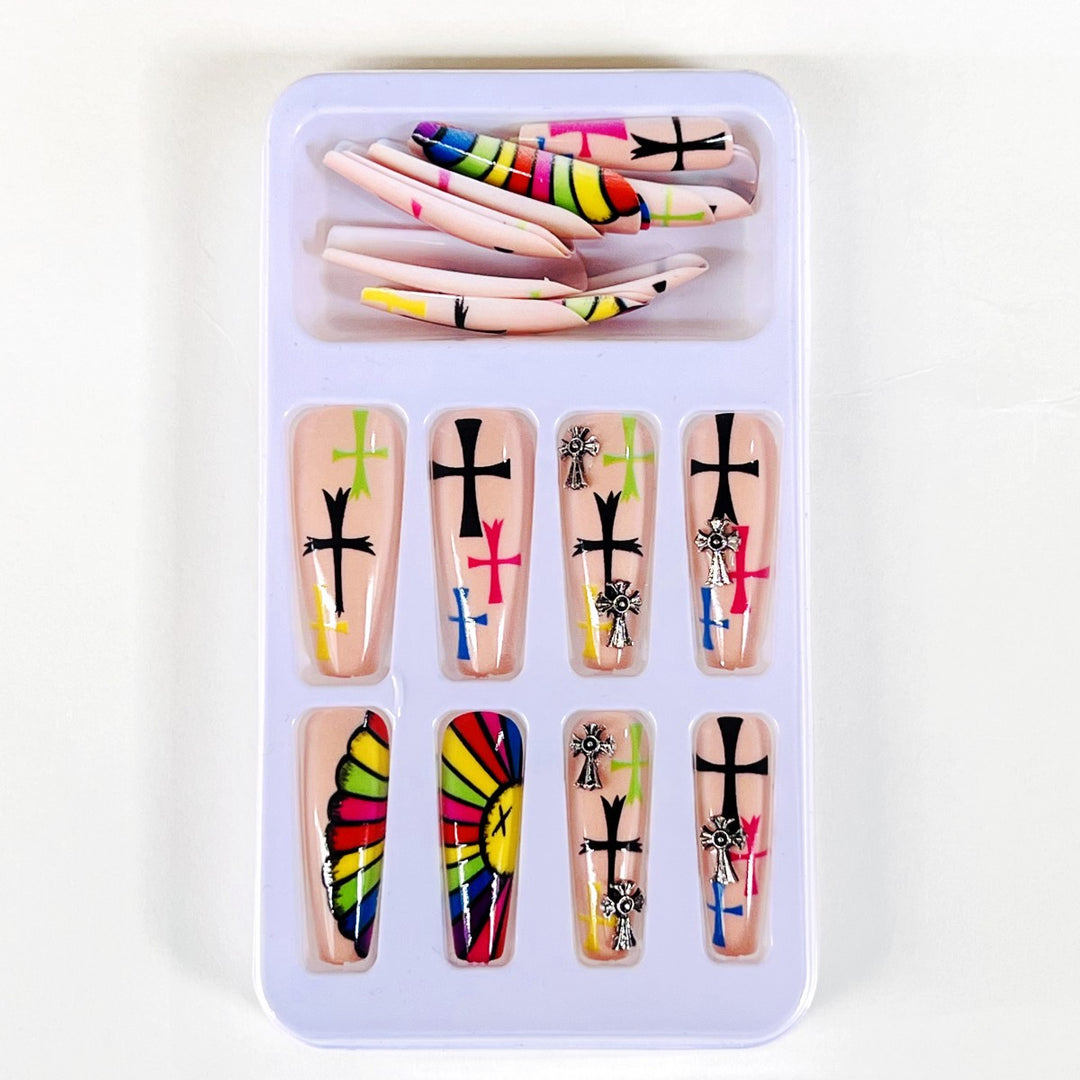 Artificial Nails Set with Creative Cross Pattern Kalsten