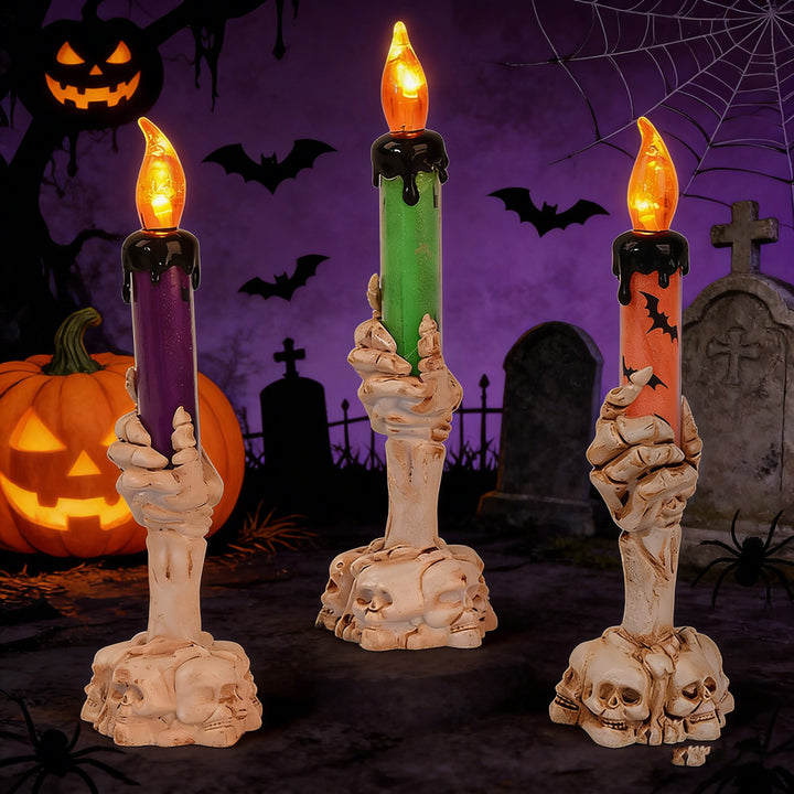 Spooky Candle Holder with Skeleton Hand Base Kalsten