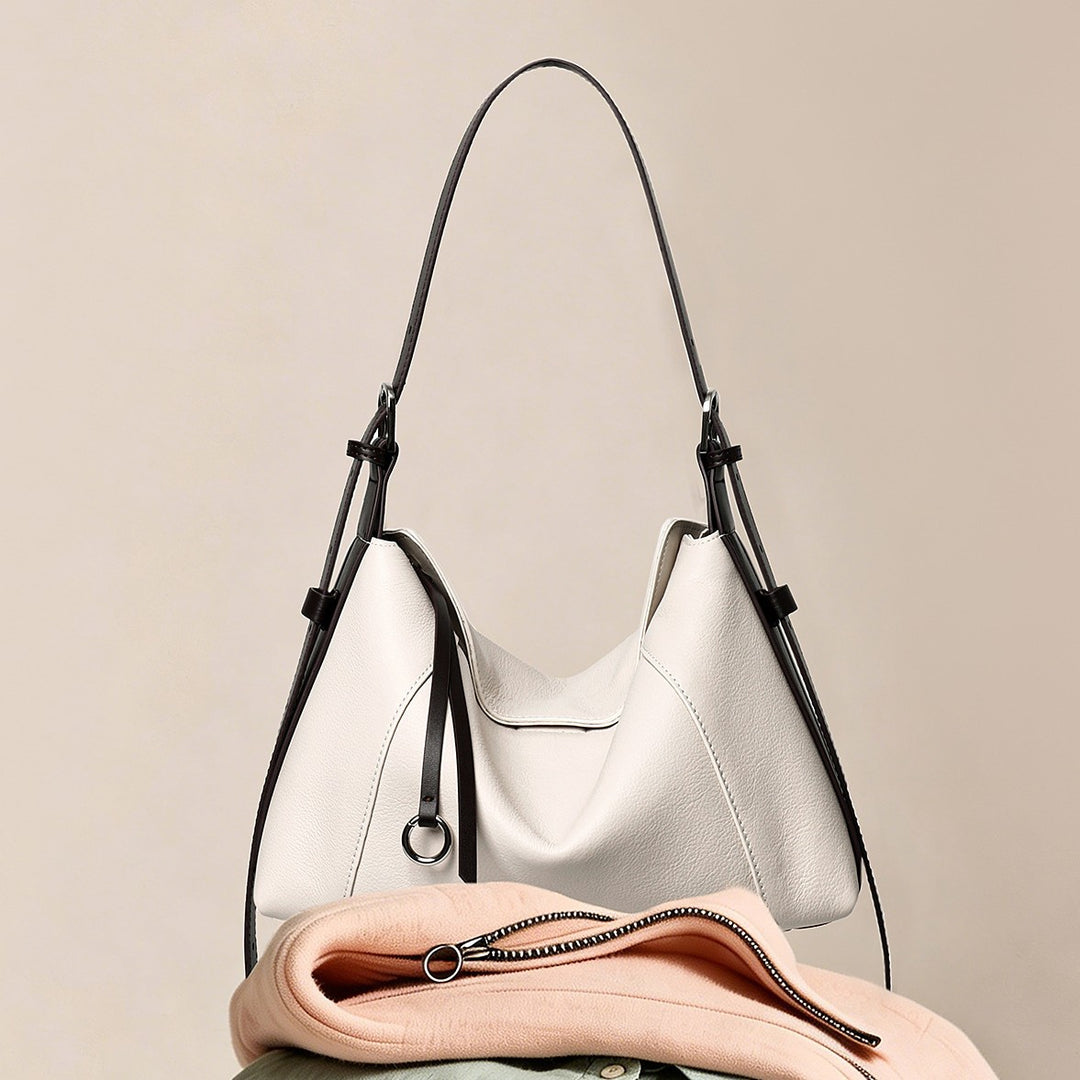 Leather Shoulder Hobo Bag with Adjustable Contrast Strap