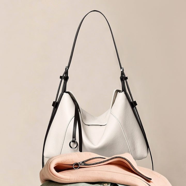 Leather Shoulder Hobo Bag with Adjustable Contrast Strap