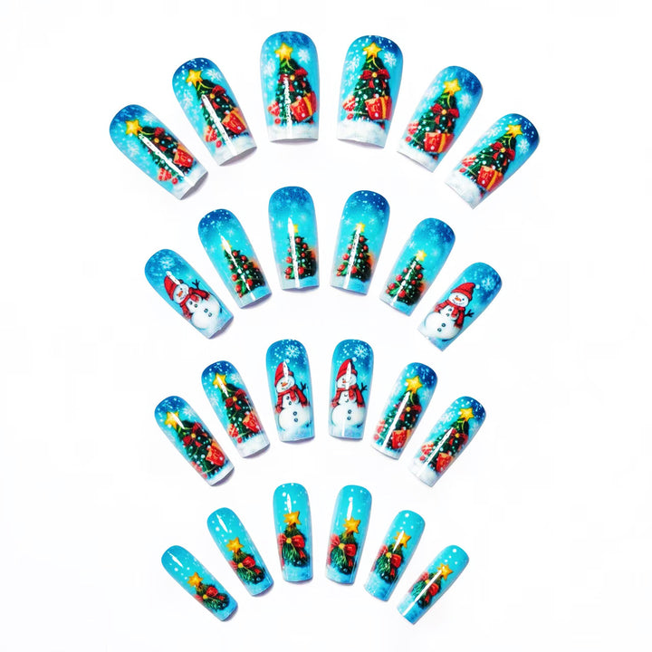 Artificial nails with festive Christmas tree and snowman motif Kalsten