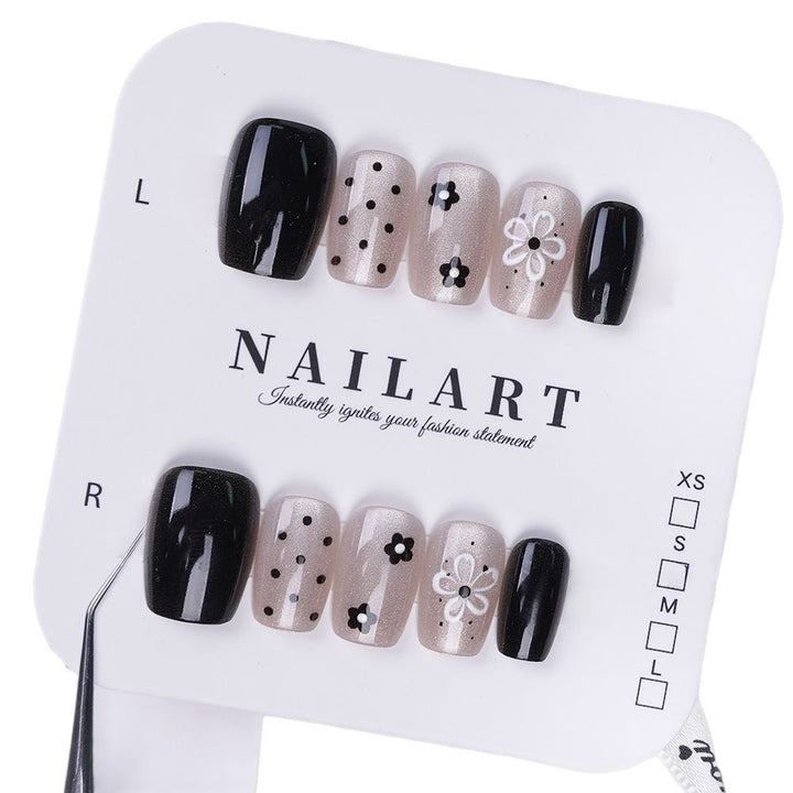 Artistic Press-On Nail Set with Floral and Speckled Design Kalsten