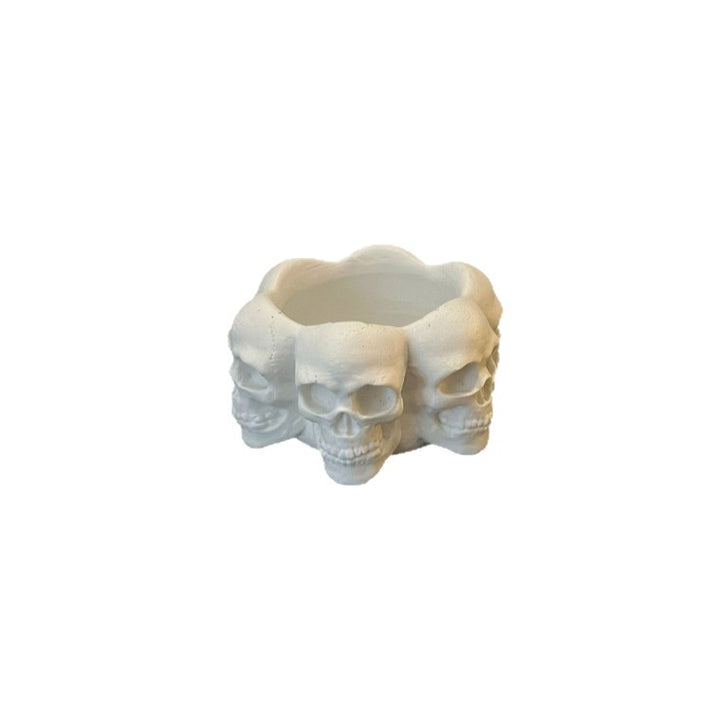 Ceramic Skull Planter Multi-Headed Flower Bowl and Candle Holder for Halloween Decoration