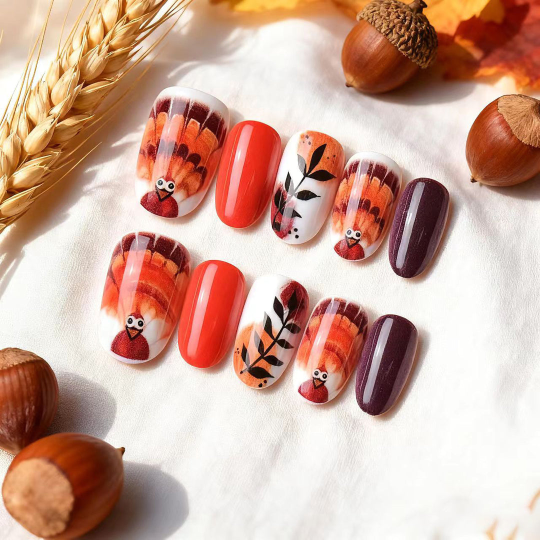 Artistic Thanksgiving-Themed Press-On Nail Art Set