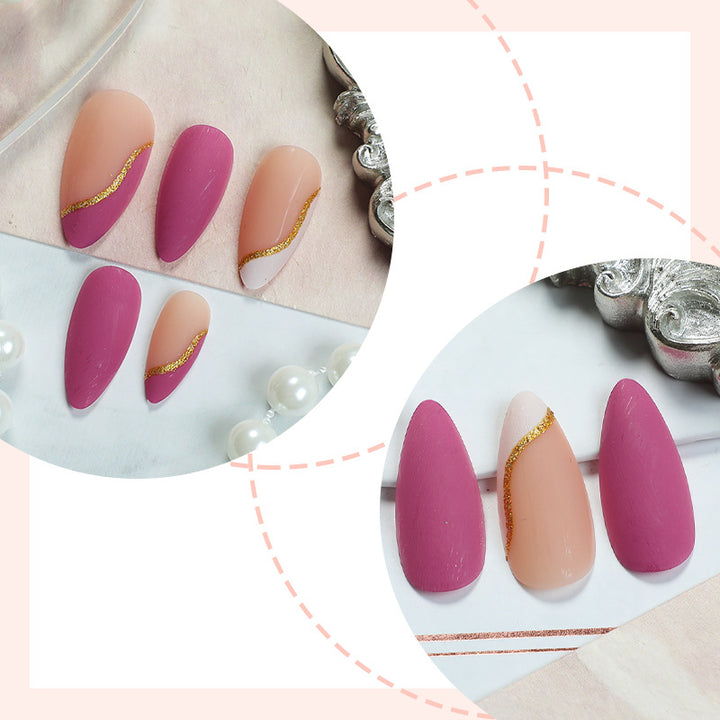 Stylish Press-On Nail Art Set with Elegant Gold Accents Kalsten