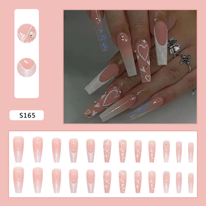 Elegant artificial nail tips with heart and glitter pattern Kalsten