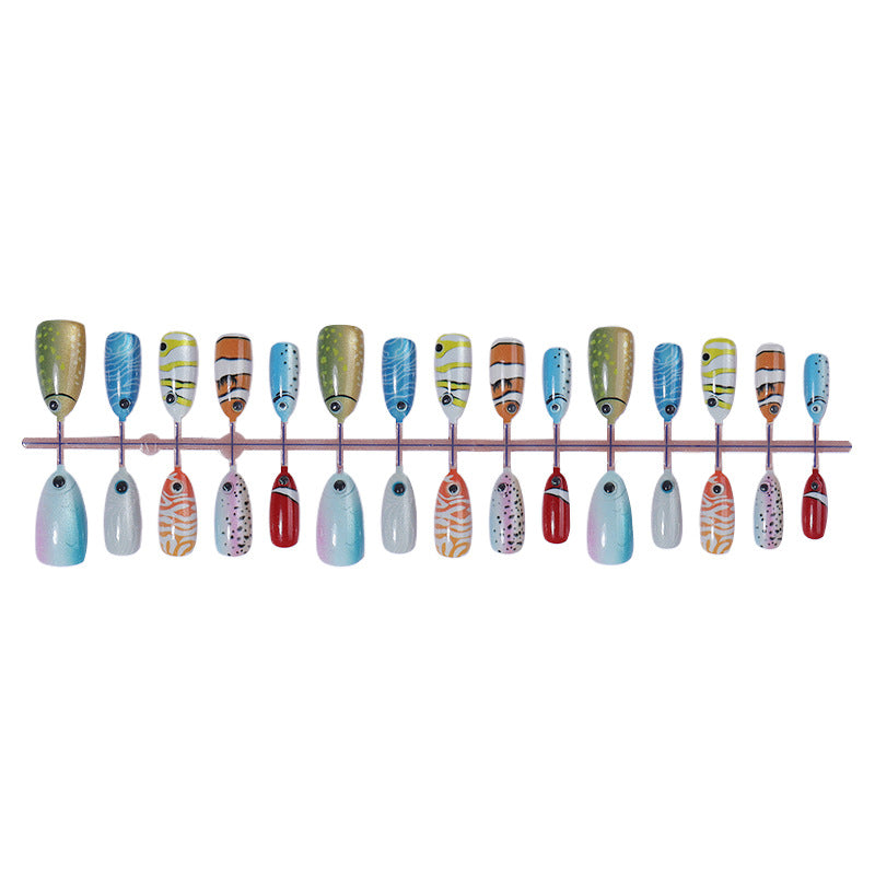 Creative Press-On Nail Art Set with Colorful Fish Designs kalsten