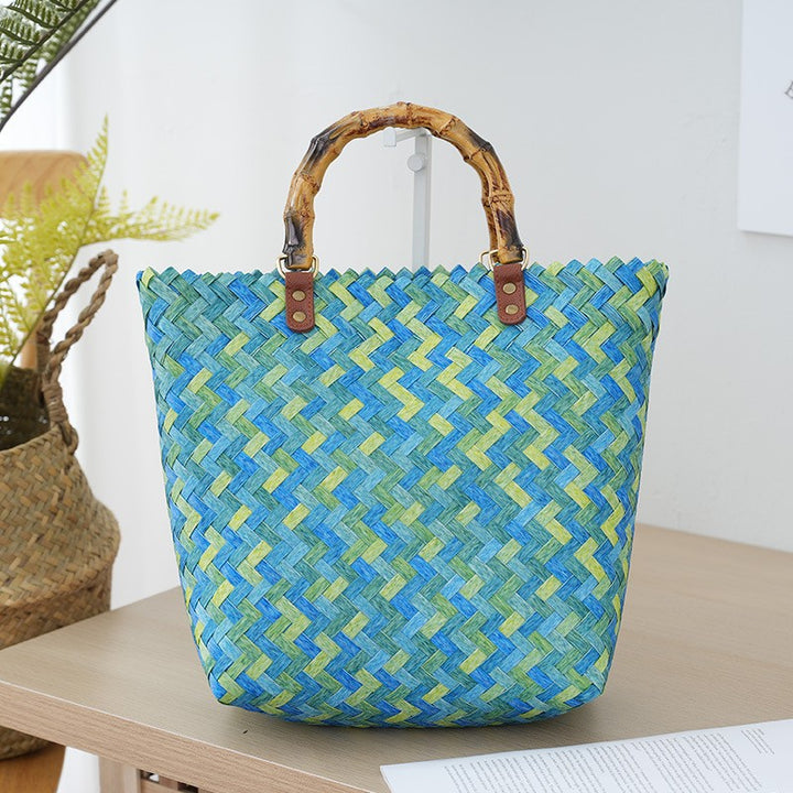 Bamboo Handle Bag Made of Braided Material Kalsten