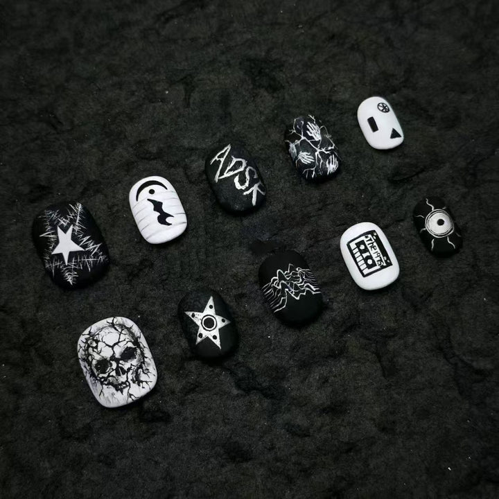 Artistic Press-On Nail Set with Geometric Designs Kalsten