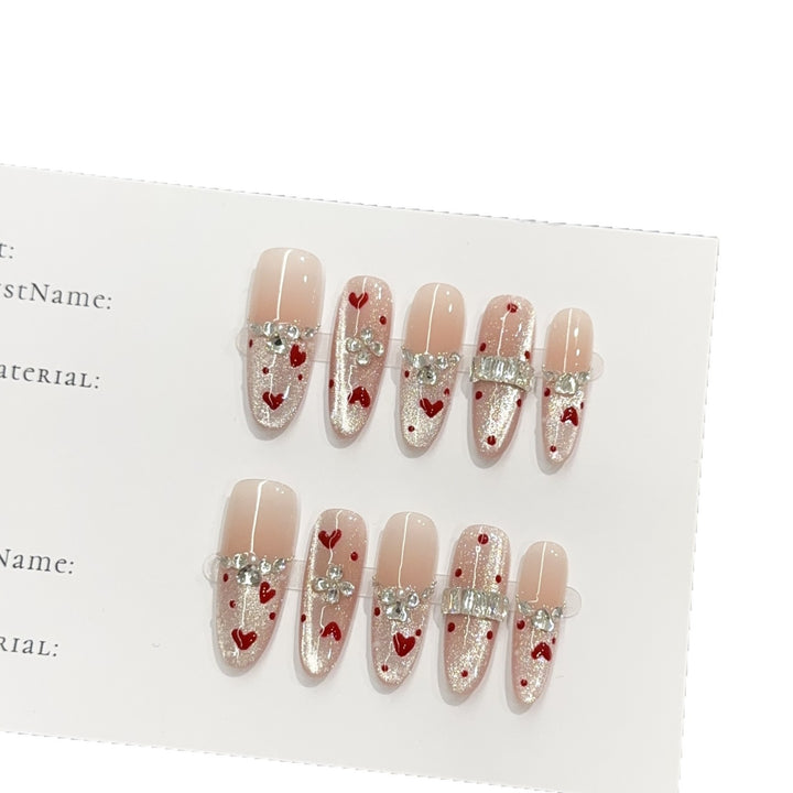 Heart-Embellished Press-On Nail Set