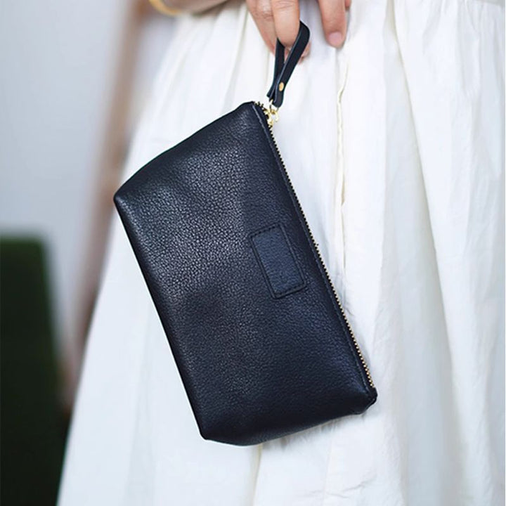 Textured Leather Zip Cosmetic Pouch Kalsten