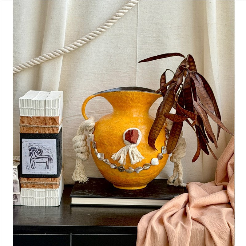 Decorative Ceramic Vase with Rope Handle