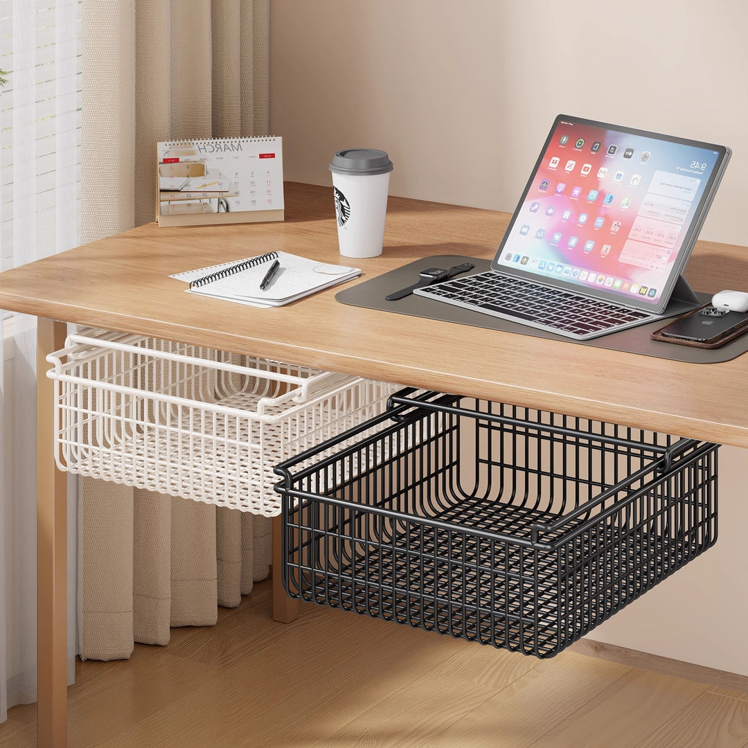 Under-Desk Sliding Mesh Storage Drawer Organizer Clamp-On