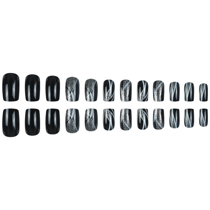 Stylish Press-On Nail Art with Glitter and Geometric Design Kalsten