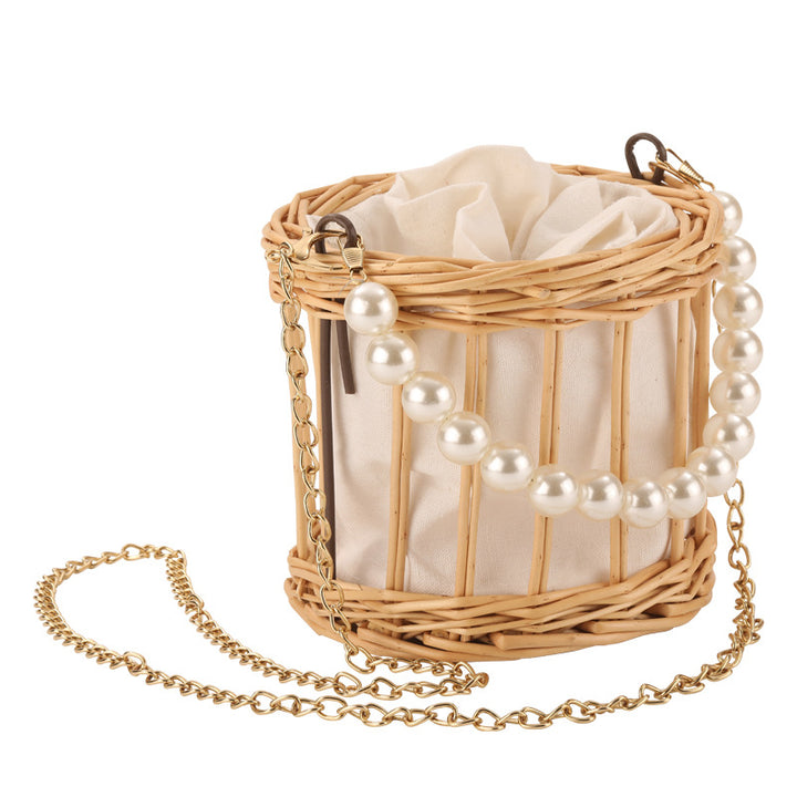 Women's elegant basket bag with pearl chain Kalsten