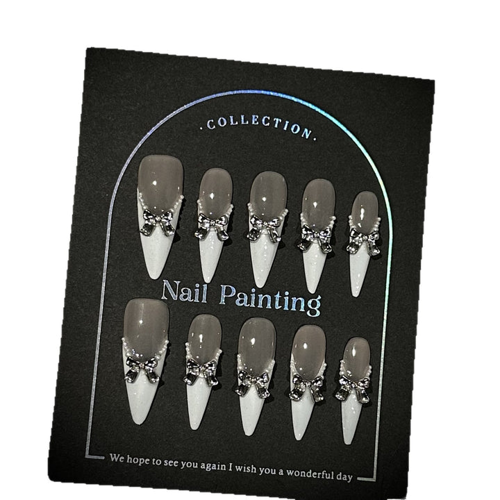 Elegant Stiletto Press-On Nail Set with Bow Accents