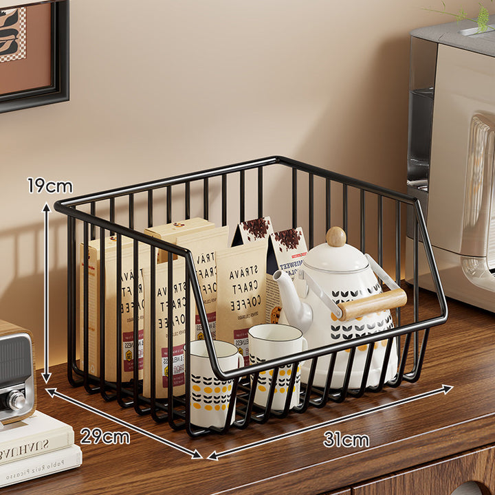 Four-Tier Tall Rolling Wire Pantry and Mug Storage Cart with Deep Slanted Baskets
