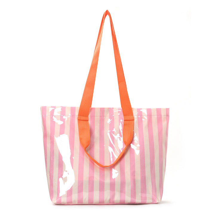 Spacious beach bag with transparent design and colorful stripes Kalsten