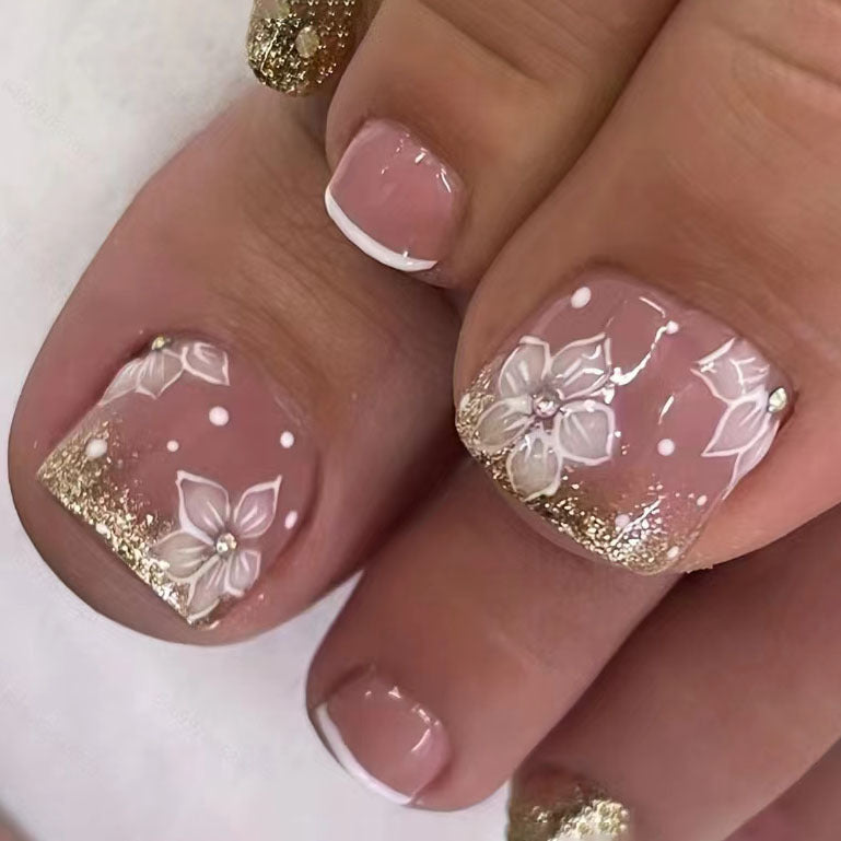 Elegant Floral Decorative Press-On Toenails