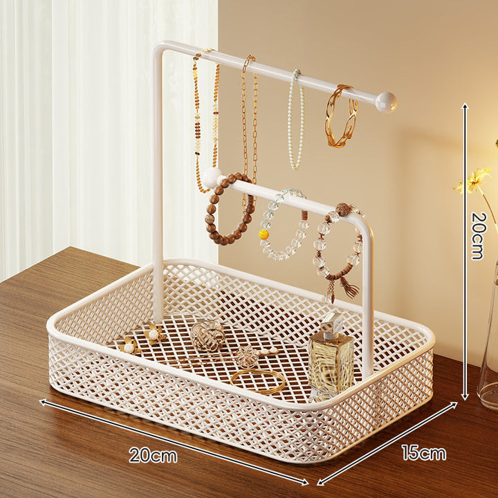 Two-Tier Mesh Tray Vanity Hair Accessory & Jewelry Organizer Stand