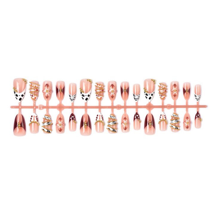 Artistic Press-On Nail Art Set with Floral and Gem Embellishments Kalsten